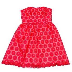 SALE! Lilly Pulitzer Peyton Pink Eyelet Strapless Mini Dress Size 4